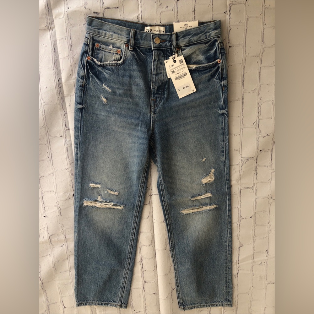 NEW Straight ZARA High Rise Light Wash Denim Women's Sz 6 Coastal Cowgirl Jeans - Picture 5 of 16